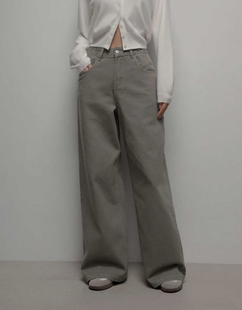 High Waist Metal Buckle Jeans Denim Wide Leg Pants