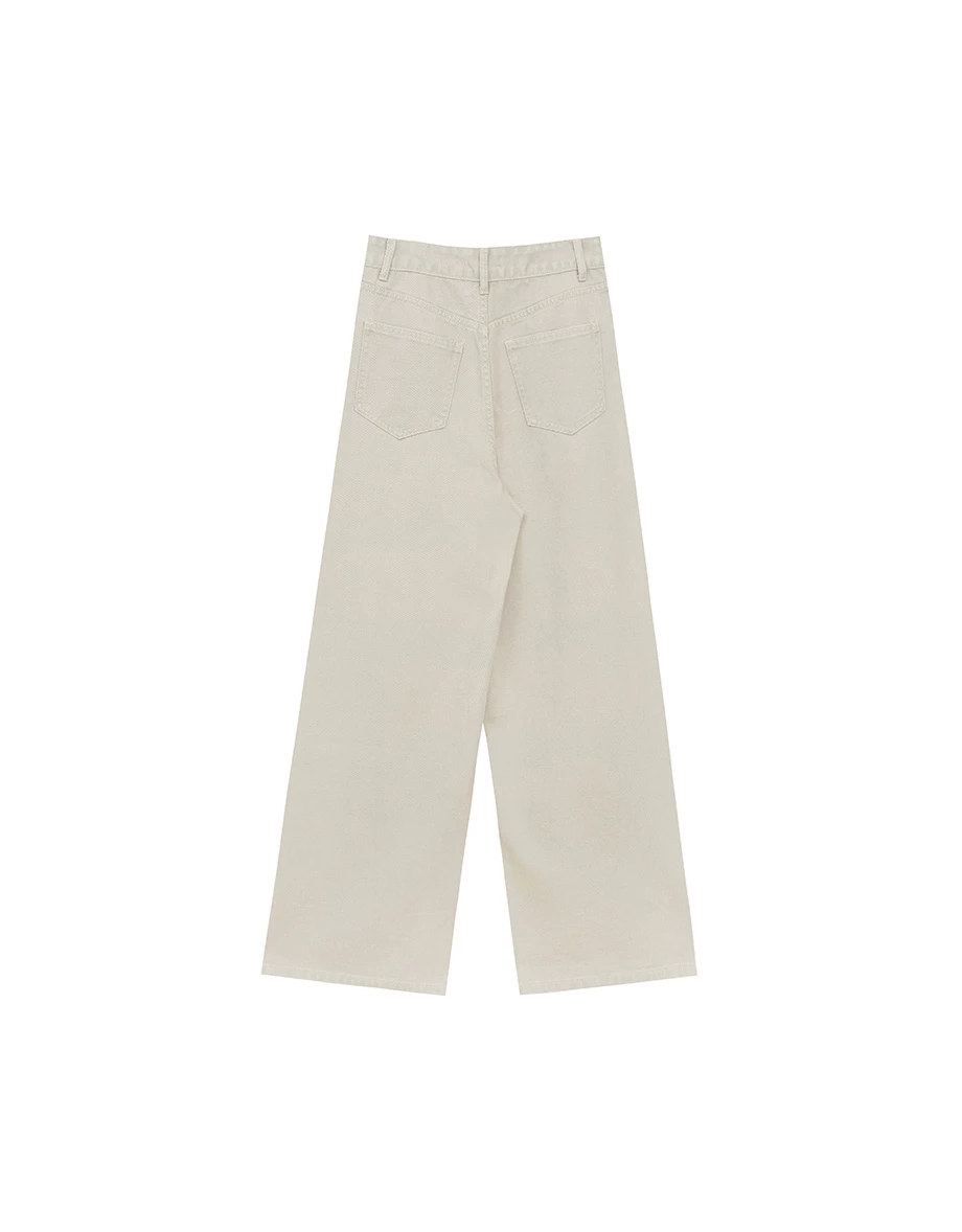 High Waist Metal Buckle Jeans Denim Wide Leg Pants