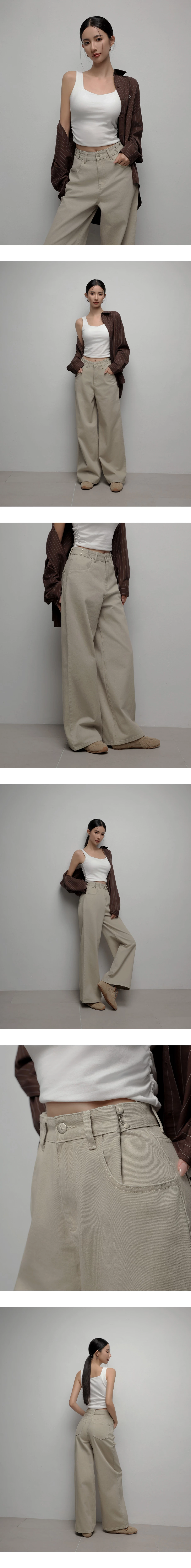 High Waist Metal Buckle Jeans Denim Wide Leg Pants