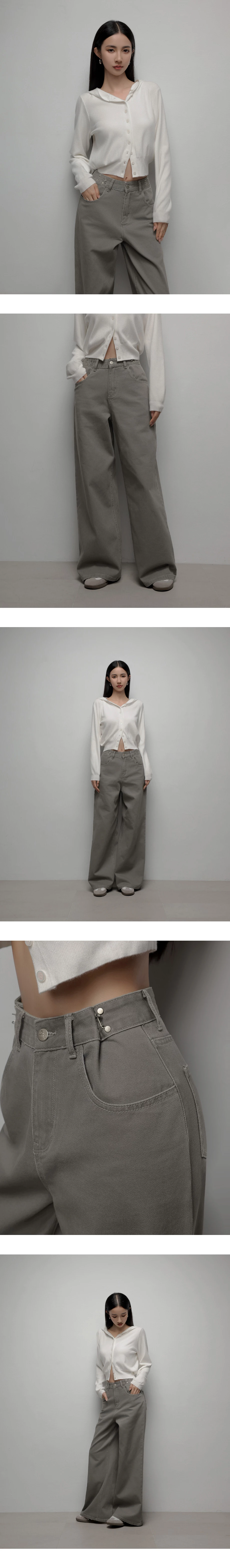 High Waist Metal Buckle Jeans Denim Wide Leg Pants