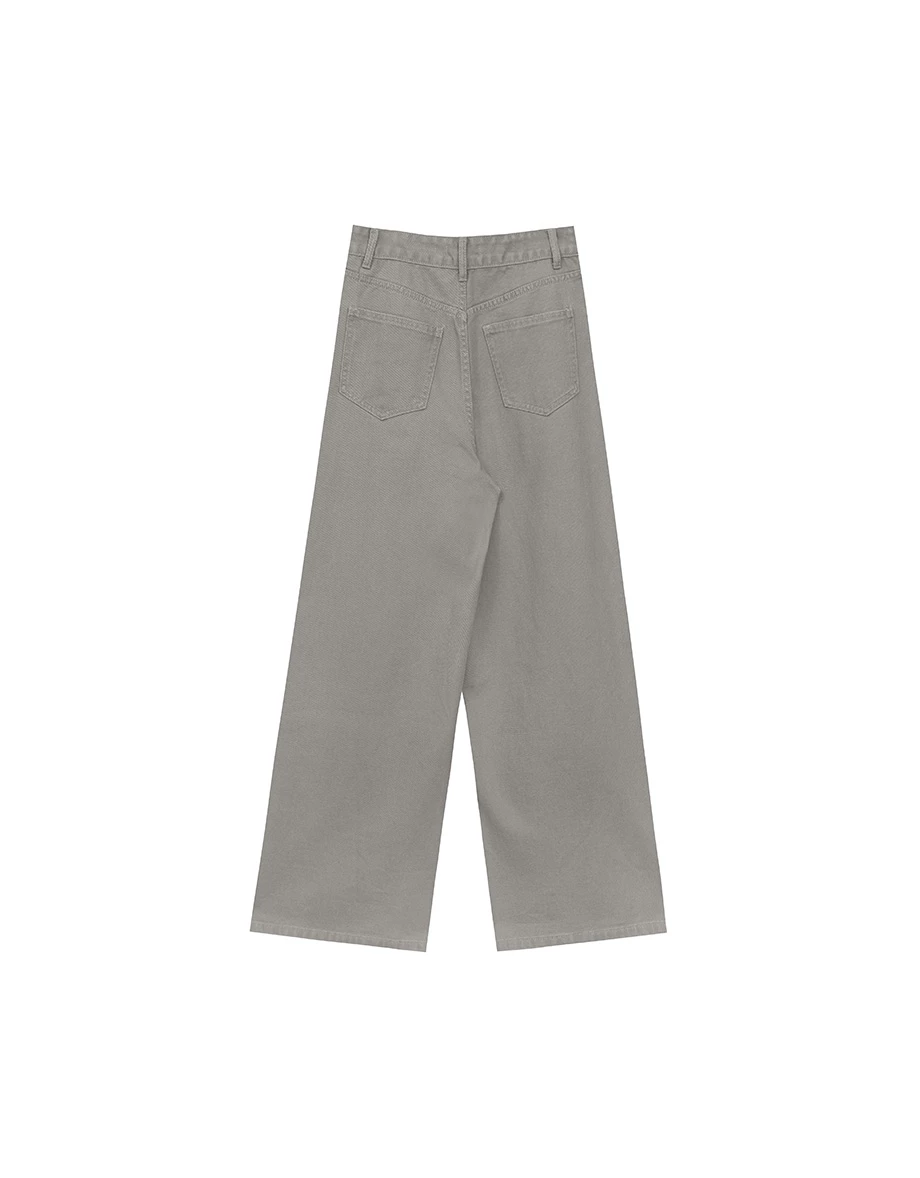High Waist Metal Buckle Jeans Denim Wide Leg Pants