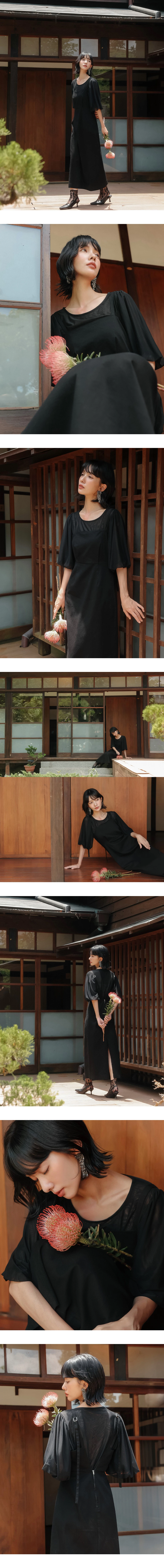 細肩帶平口V型美背長洋裝