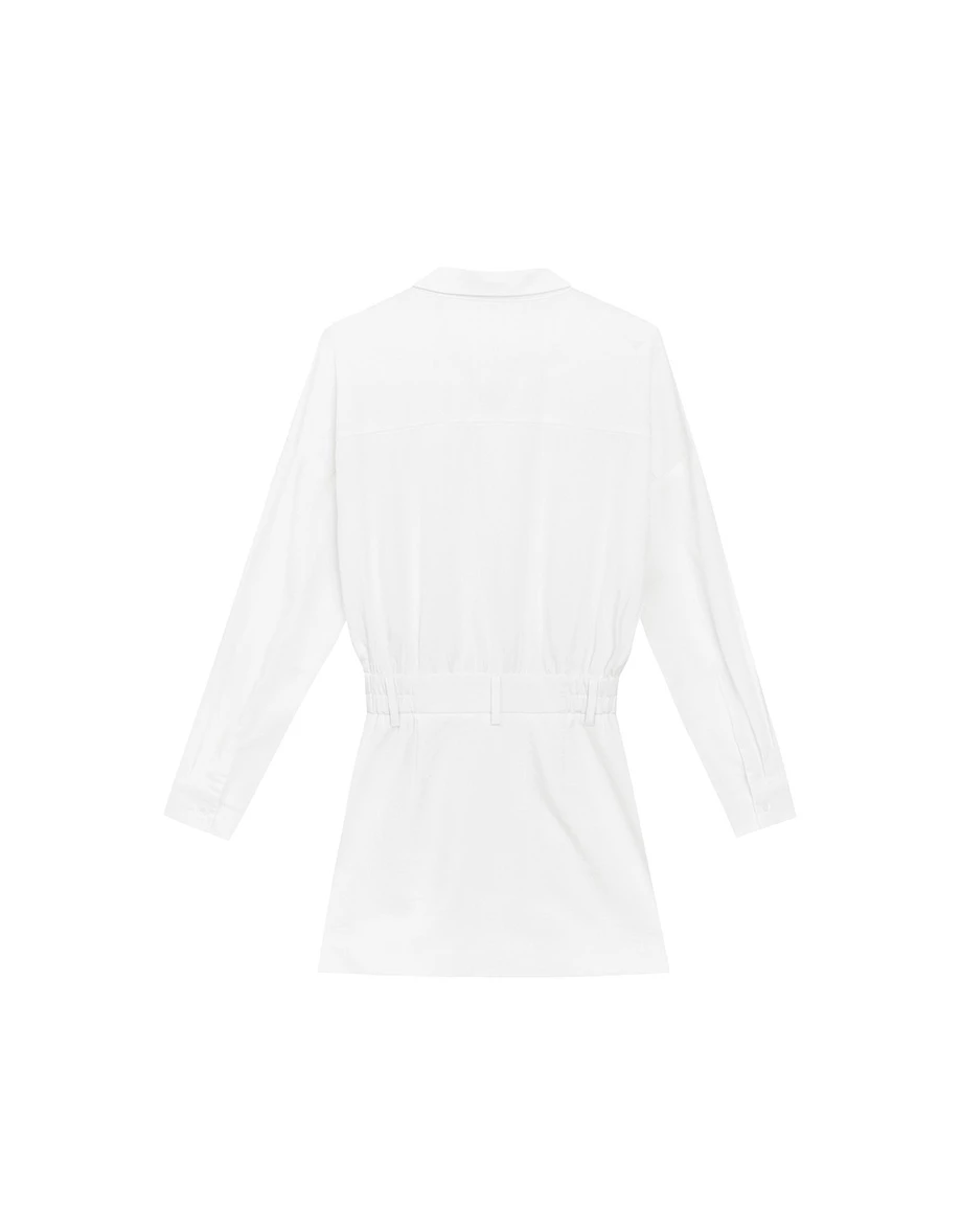 Collared Button Front Cinched Waist Mini Shirt Dress