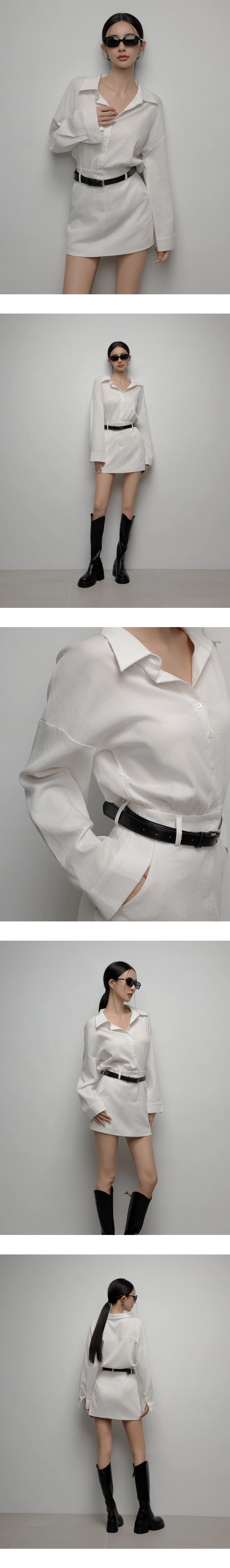 Collared Button Front Cinched Waist Mini Shirt Dress