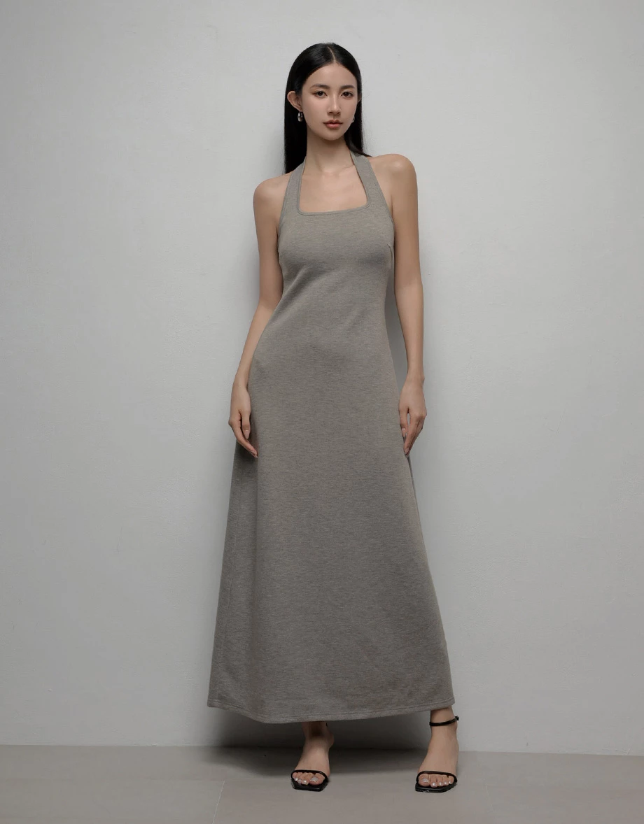 AIRY HOURGLASS Backless Halter Neck Fitted Knit Padded Maxi Dress