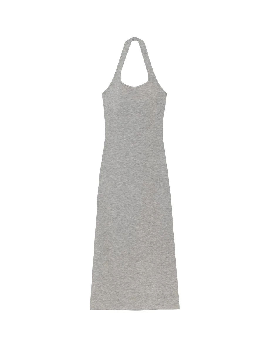AIRY HOURGLASS Backless Halter Neck Fitted Knit Padded Maxi Dress