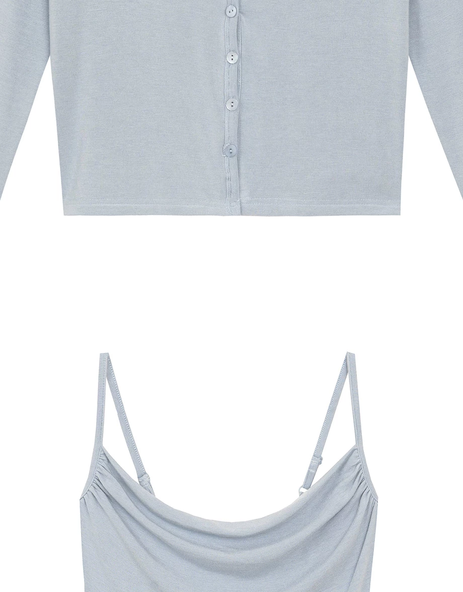 AIRY HOURGLASS Long Sleeve Open Front Cardigan and Ruched Spaghetti Strap Camisole Set Wear