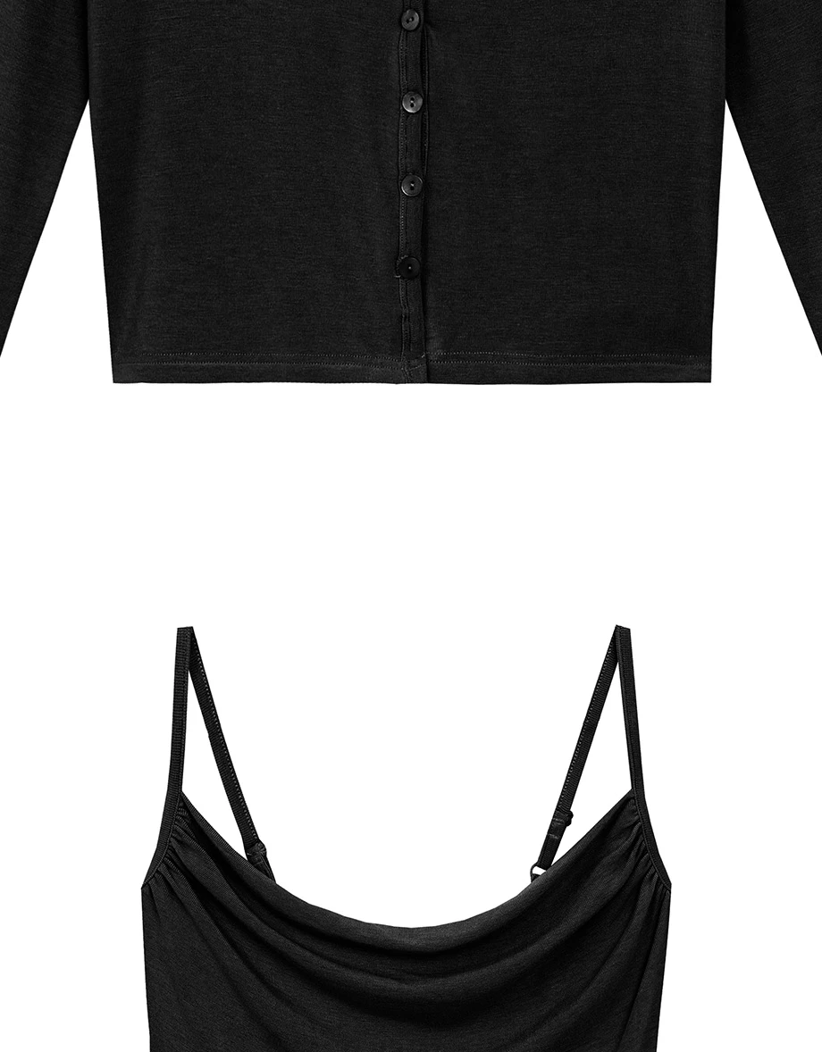 AIRY HOURGLASS Long Sleeve Open Front Cardigan and Ruched Spaghetti Strap Camisole Set Wear