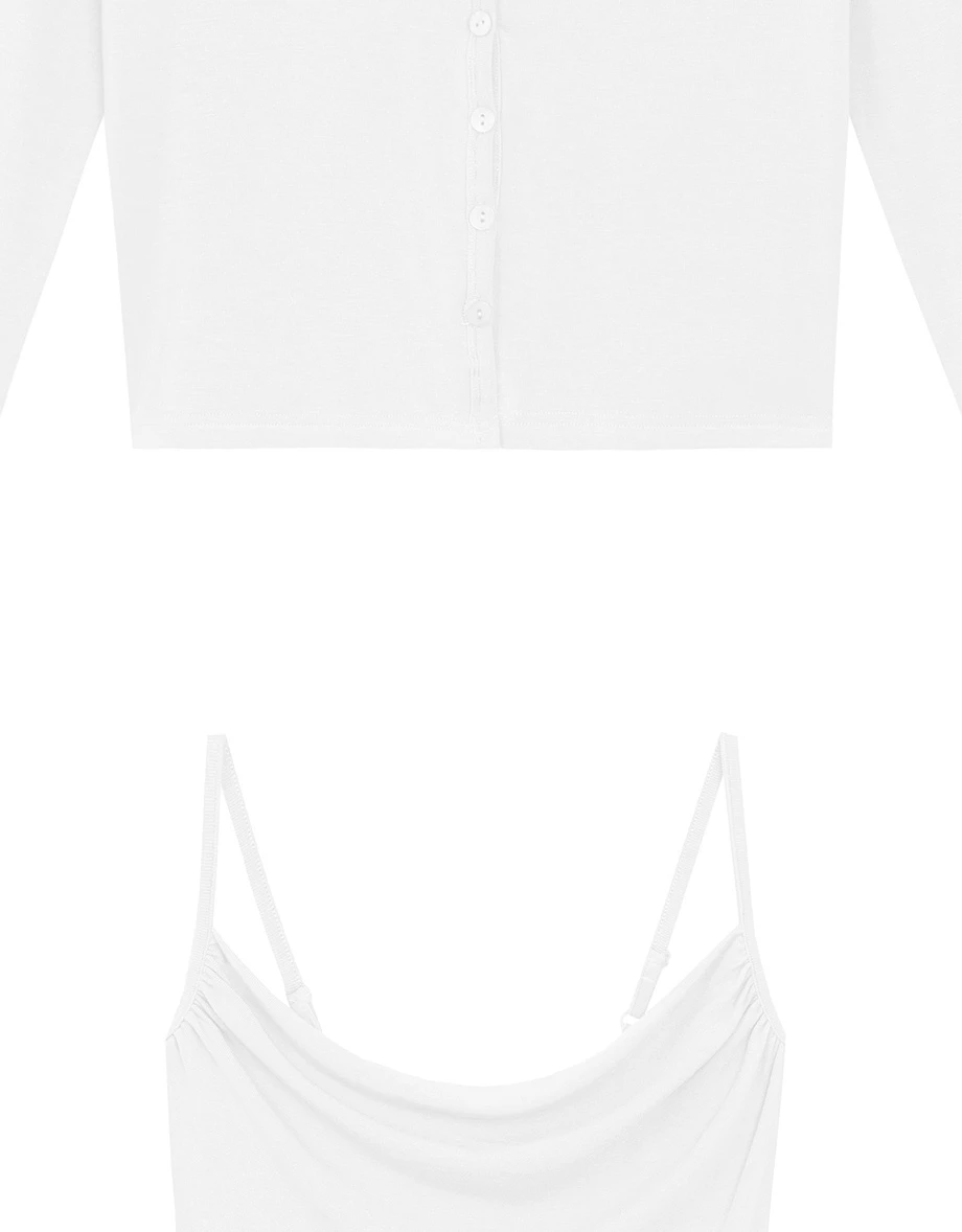 AIRY HOURGLASS Long Sleeve Open Front Cardigan and Ruched Spaghetti Strap Camisole Set Wear