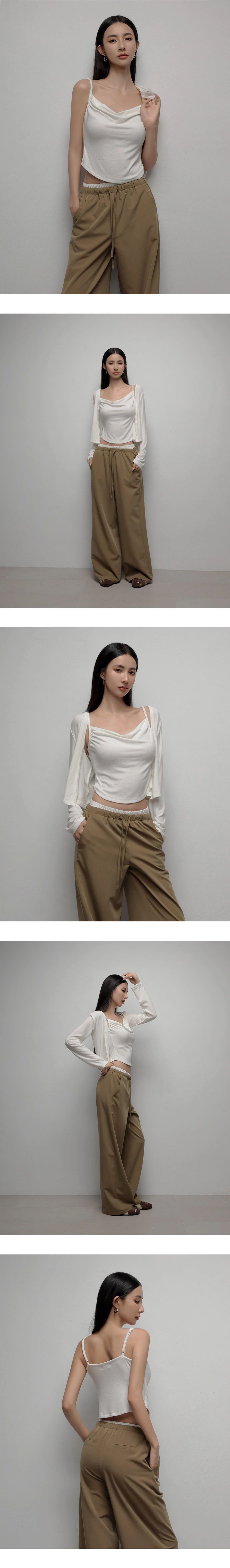 AIRY HOURGLASS Kardigan Lengan Panjang Terbuka & Set Cami Bertali Halus dengan Rimpel