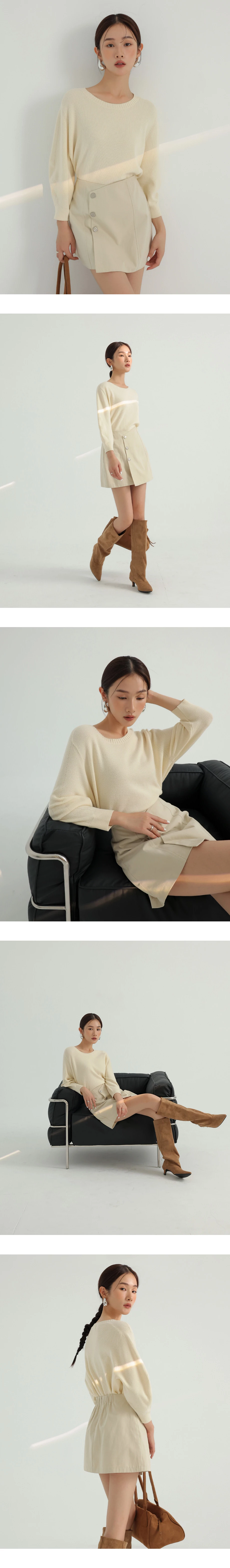 圓領七分澎袖寬鬆針織衫