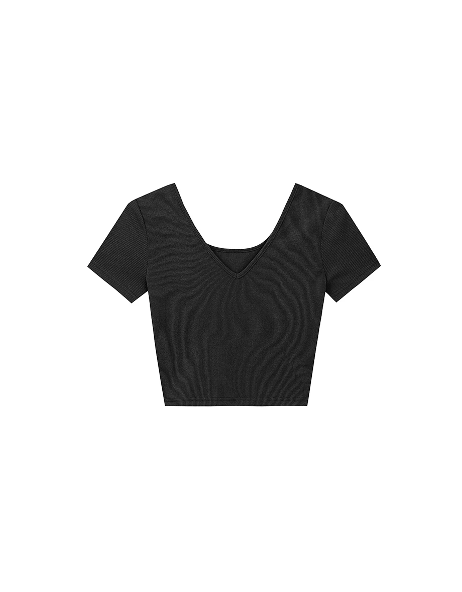 正反兩穿V領圓領羅紋短版TEE