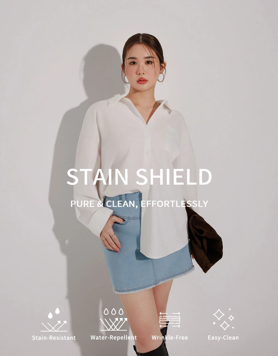【Stain Resistant】Oversized Pocket Detail Button Down Shirt Blouse