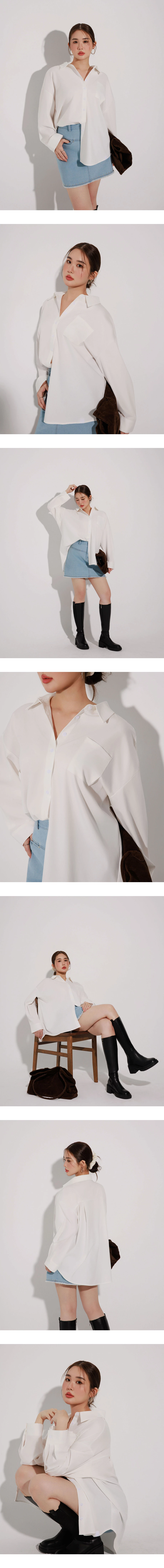 【Stain Resistant】Oversized Pocket Detail Button Down Shirt Blouse
