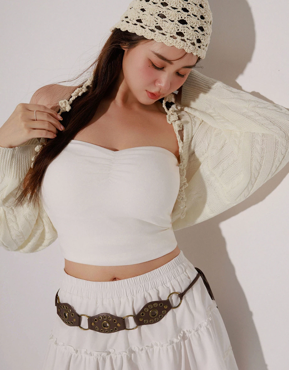 桃心領抓皺短版平口BRA TOP
