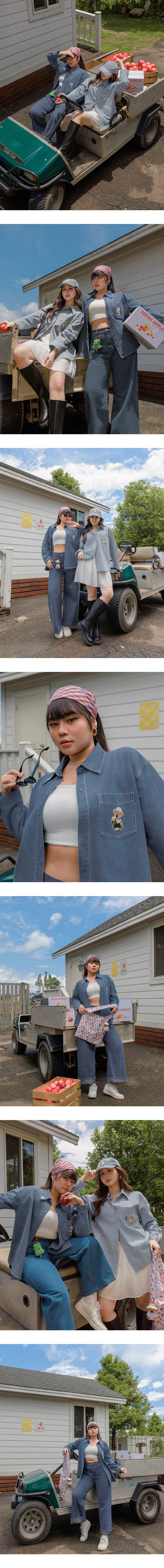 【DINOTAENG】寬版牛仔襯衫( 附刺繡貼 )