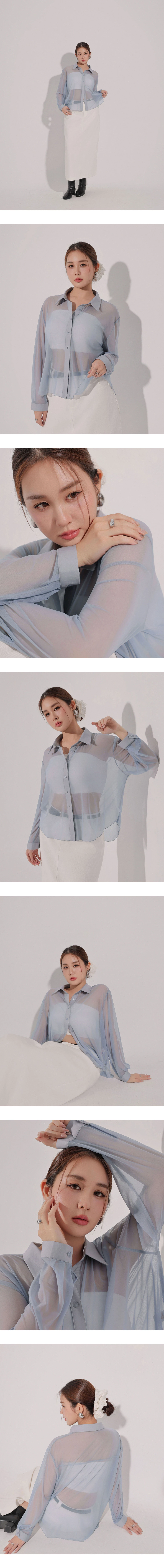 Lightweight Sheer Chiffon Collared Button Up Shirt Blouse