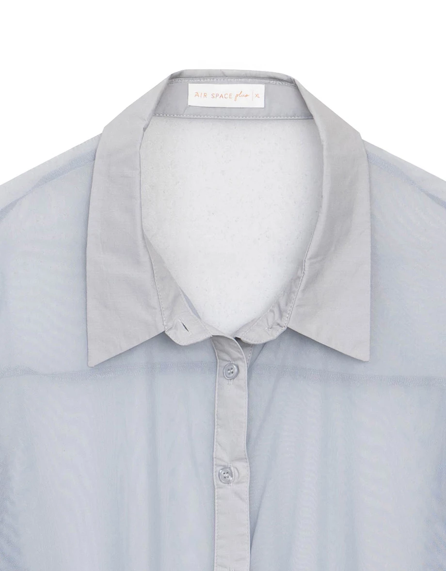 Lightweight Sheer Chiffon Collared Button Up Shirt Blouse