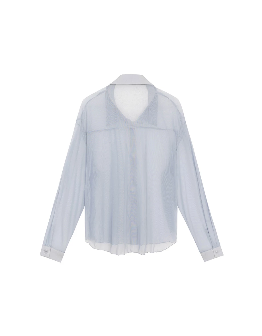 Lightweight Sheer Chiffon Collared Button Up Shirt Blouse