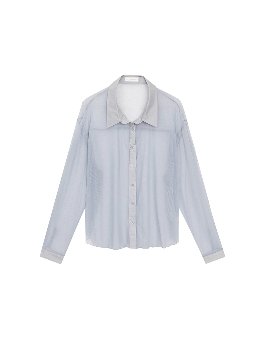 Lightweight Sheer Chiffon Collared Button Up Shirt Blouse
