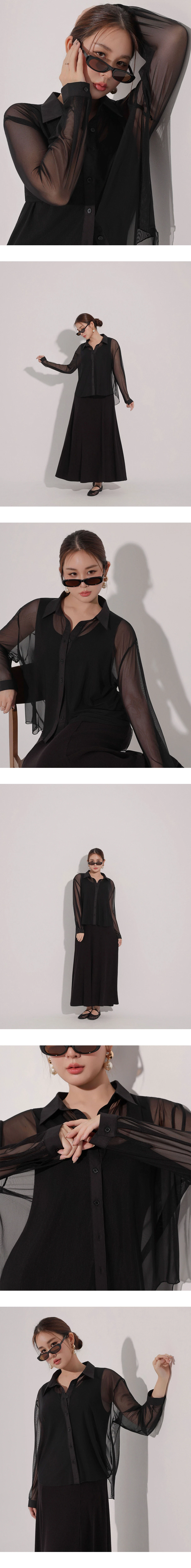Lightweight Sheer Chiffon Collared Button Up Shirt Blouse