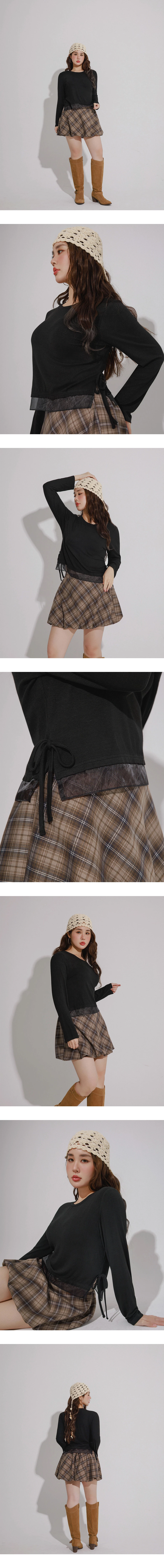 Round Neck Soft Ribbed Knit Top with Side Drawstring Detail