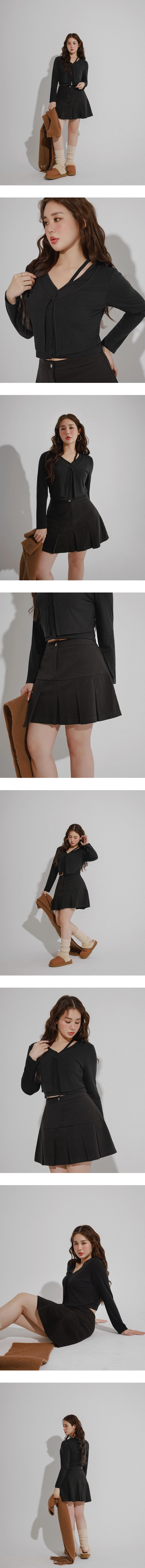 Faux 2 Piece Layered Strap Deep V Neckline Fitted Knit Top