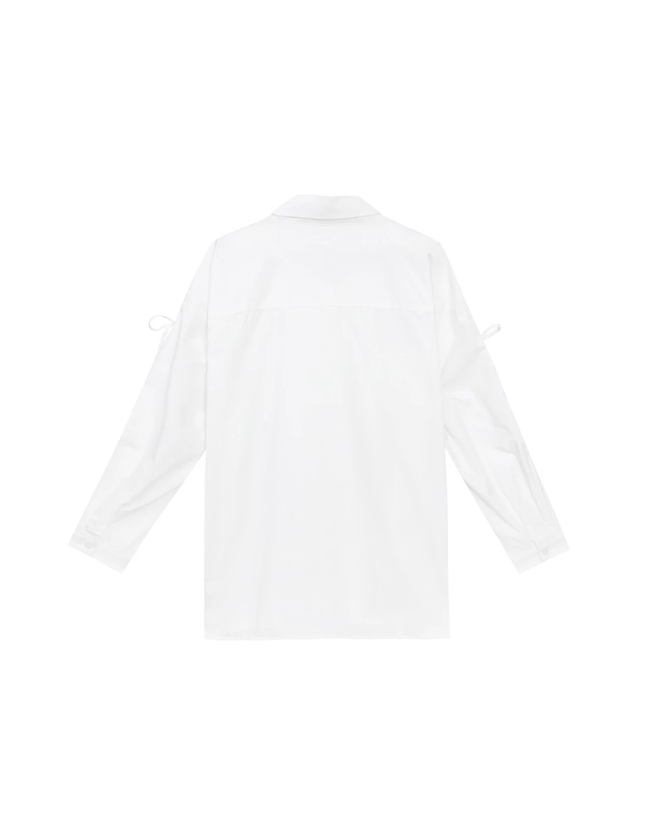 Cut Out Shoulder Tie Detail Shirt Blouse (Plaid/Solid)