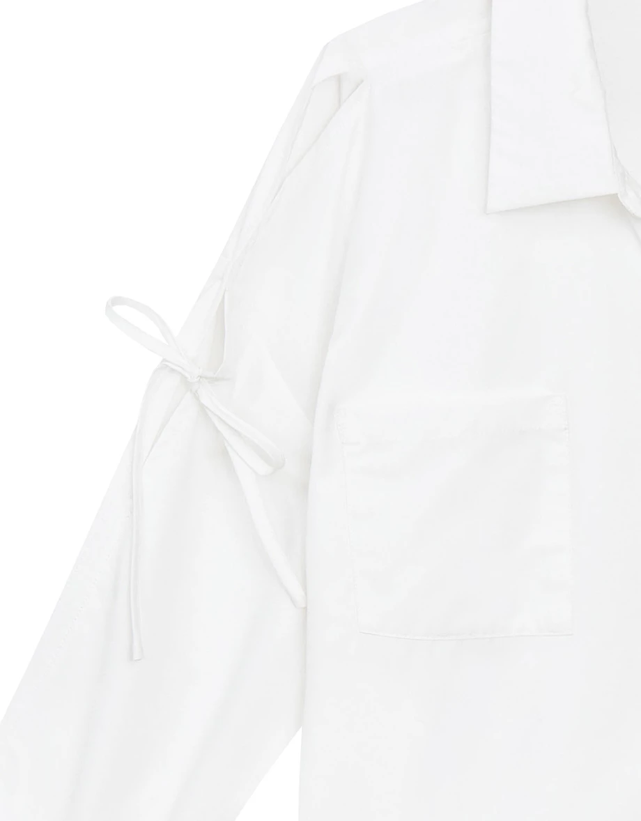 Cut Out Shoulder Tie Detail Shirt Blouse (Plaid/Solid)