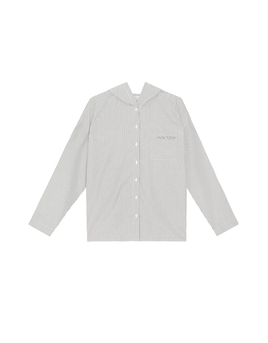 【SANRIO Collab】Hello Kitty Striped Button Up Hooded Shirt Blouse