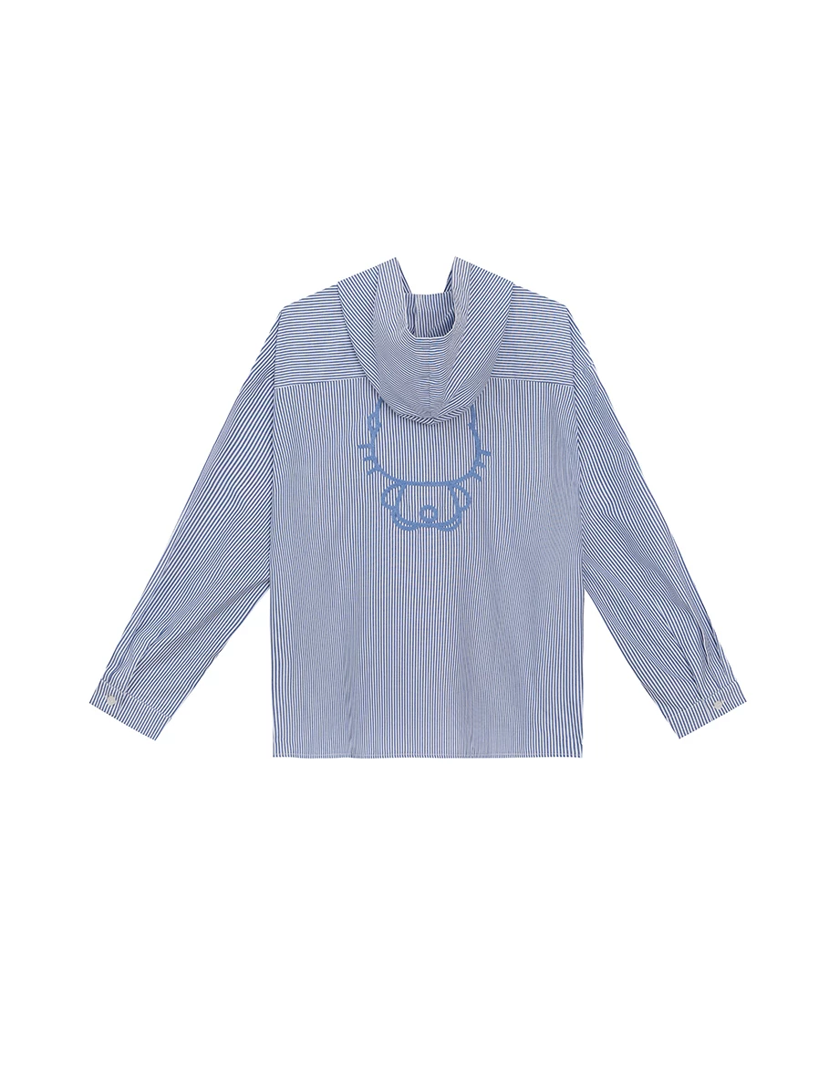 【SANRIO Collab】Hello Kitty Striped Button Up Hooded Shirt Blouse