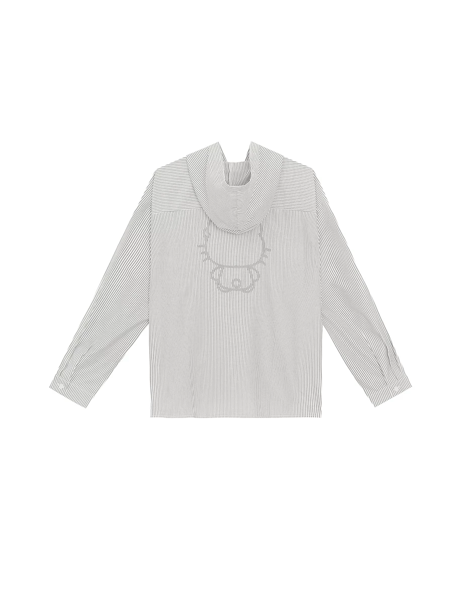 【SANRIO Collab】Hello Kitty Striped Button Up Hooded Shirt Blouse