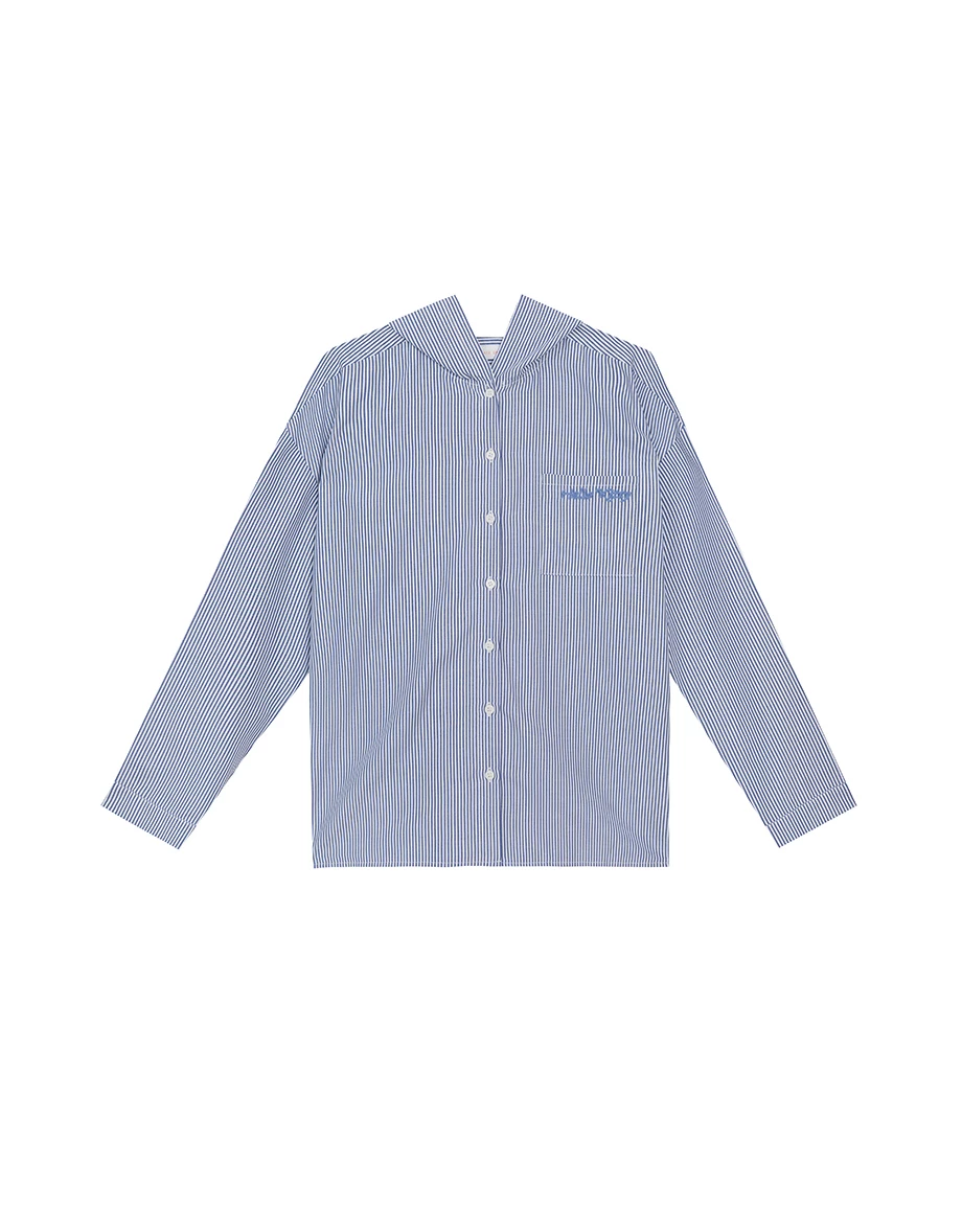 【SANRIO Collab】Hello Kitty Striped Button Up Hooded Shirt Blouse