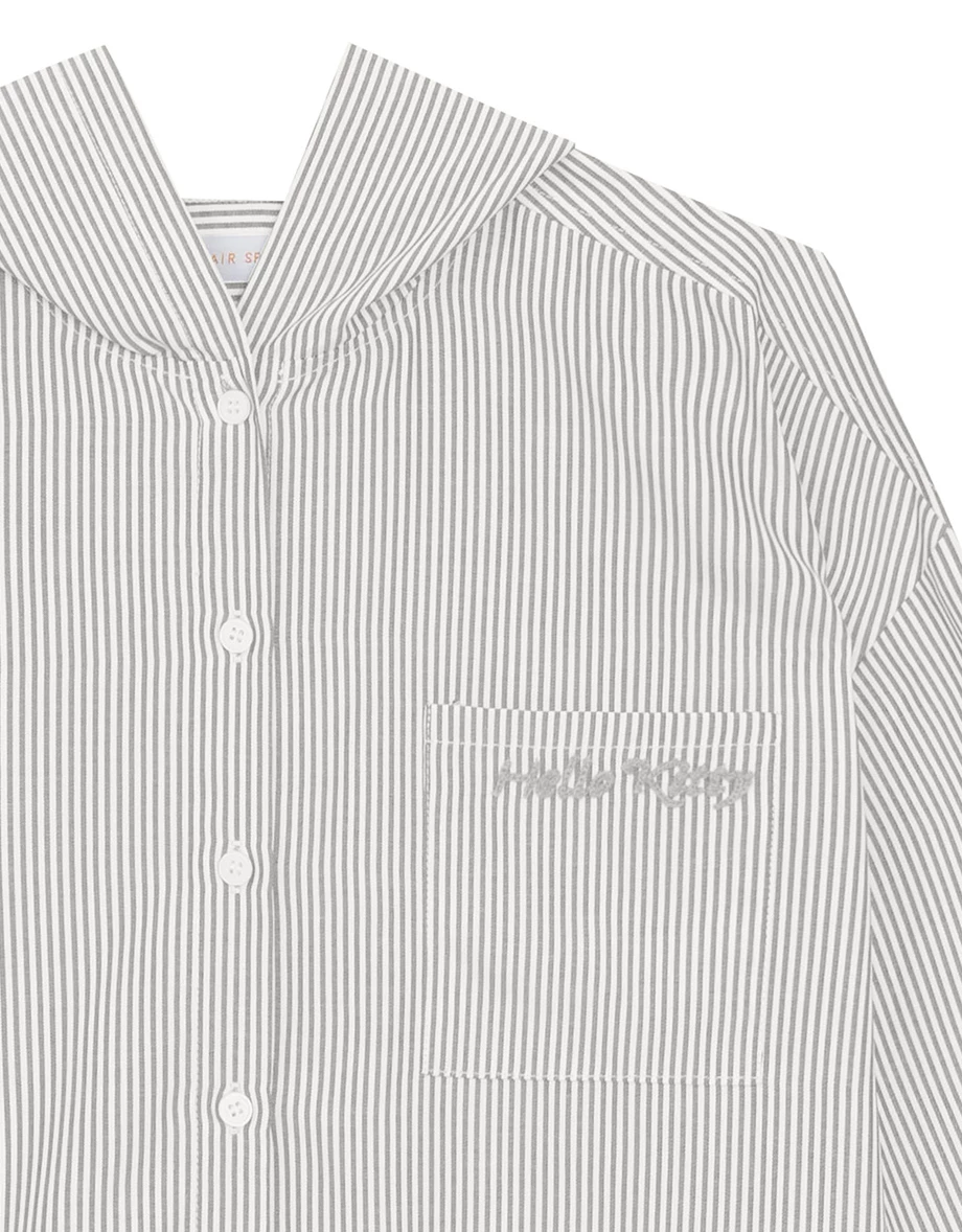 【SANRIO Collab】Hello Kitty Striped Button Up Hooded Shirt Blouse