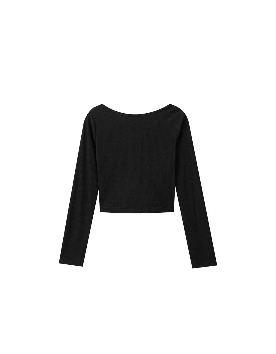 V Neck Heart Cut Out Ribbed Knit Long Sleeve Top V Neck Heart Cut Out Ribbed Knit Long Sleeve Top