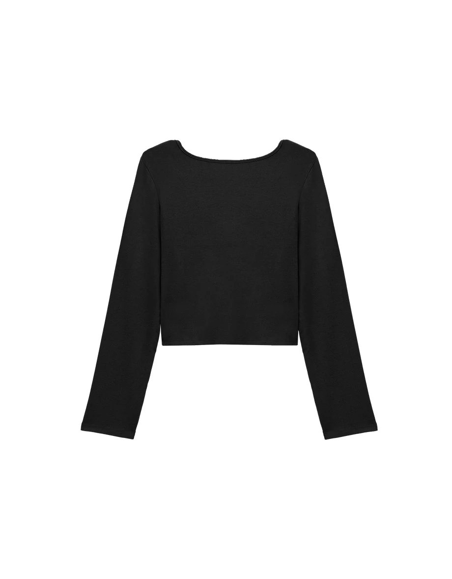 2 Way Cross Halter Tie Long Sleeve U Neck Fitted Top