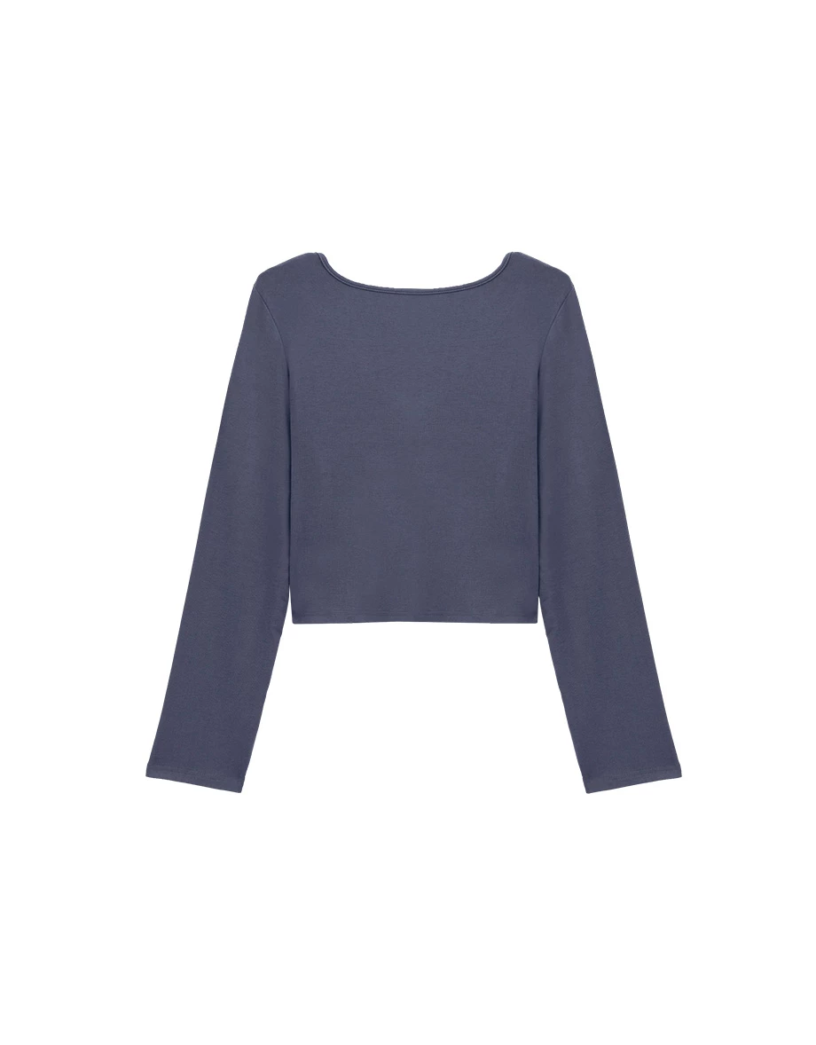 2 Way Cross Halter Tie Long Sleeve U Neck Fitted Top