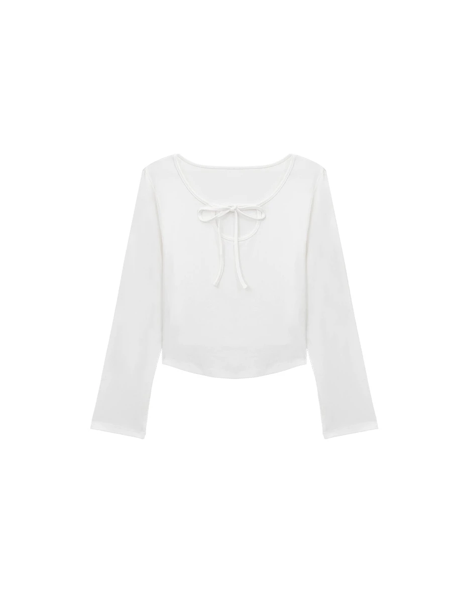 2 Way Cross Halter Tie Long Sleeve U Neck Fitted Top