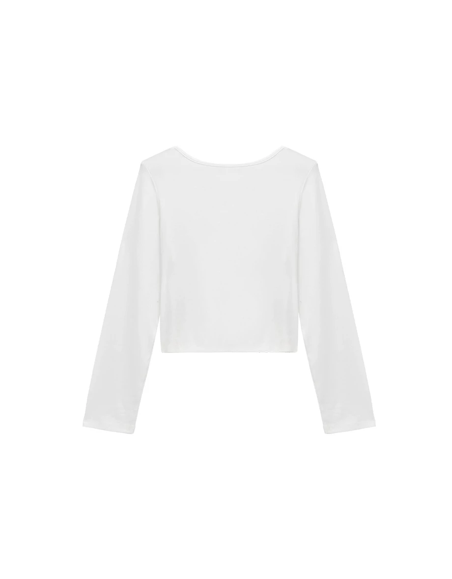 2 Way Cross Halter Tie Long Sleeve U Neck Fitted Top