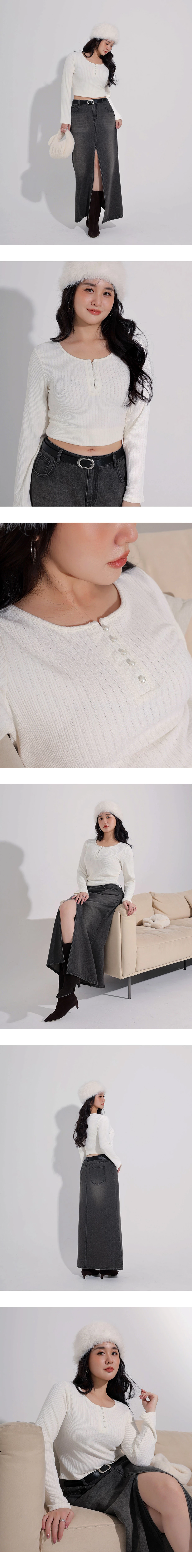 Star Button Split Neck Ribbed Knit Long Sleeve Henley Top Star Button Split Neck Ribbed Knit Long Sleeve Henley Top