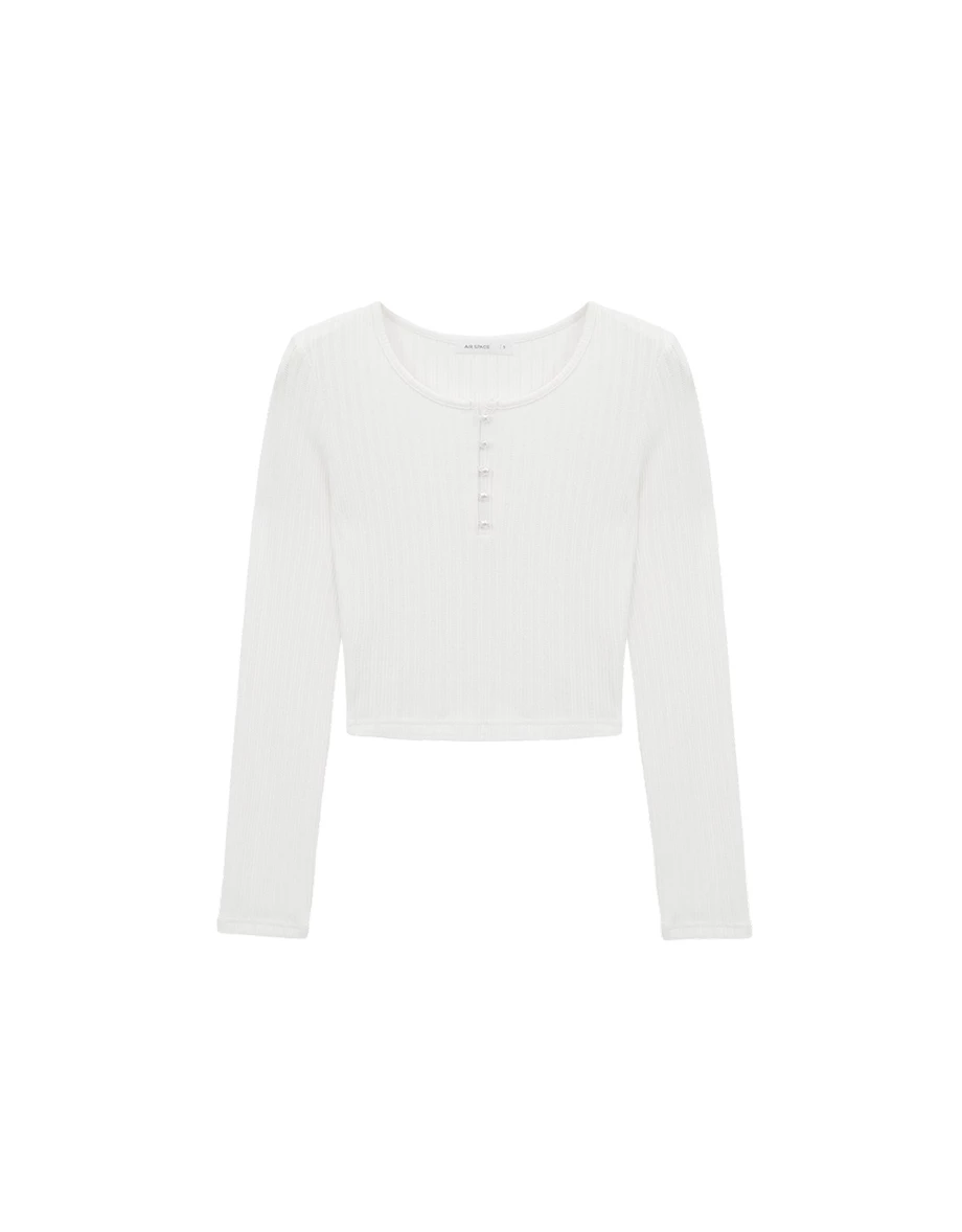 Star Button Split Neck Ribbed Knit Long Sleeve Henley Top Star Button Split Neck Ribbed Knit Long Sleeve Henley Top