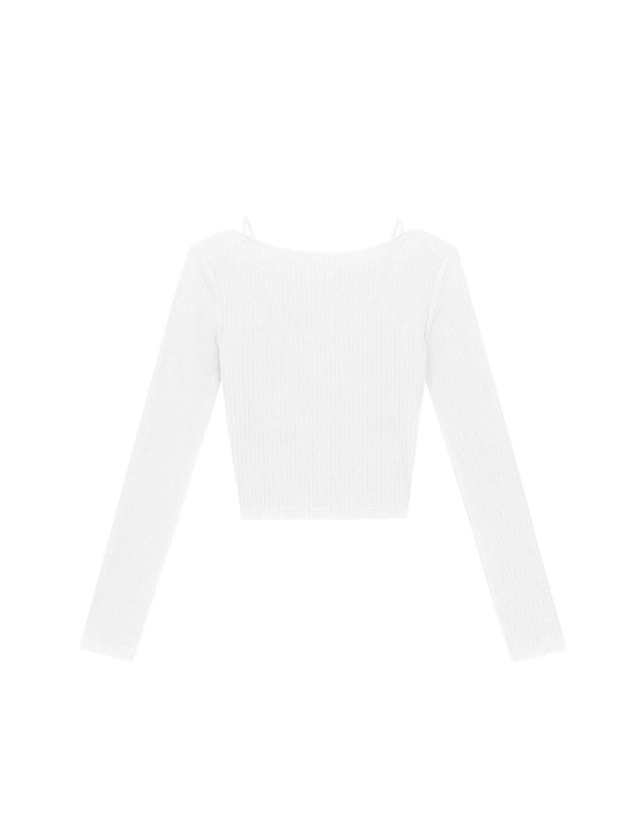 Faux 2 Piece Ribbed Knit Lace Trim Long Sleeve Crop Top Faux 2 Piece Ribbed Knit Lace Trim Long Sleeve Crop Top