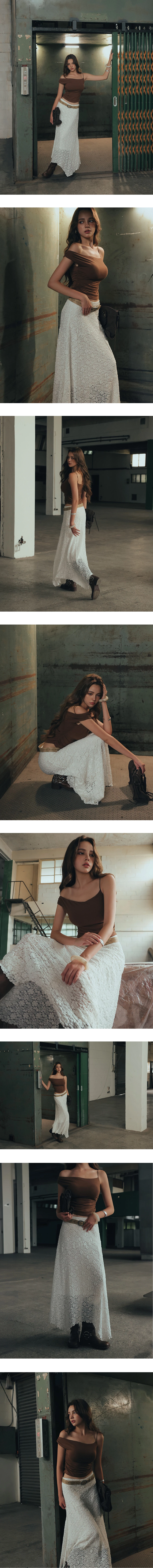 Lace Asymmetrical Hem High Waist Maxi Skirt