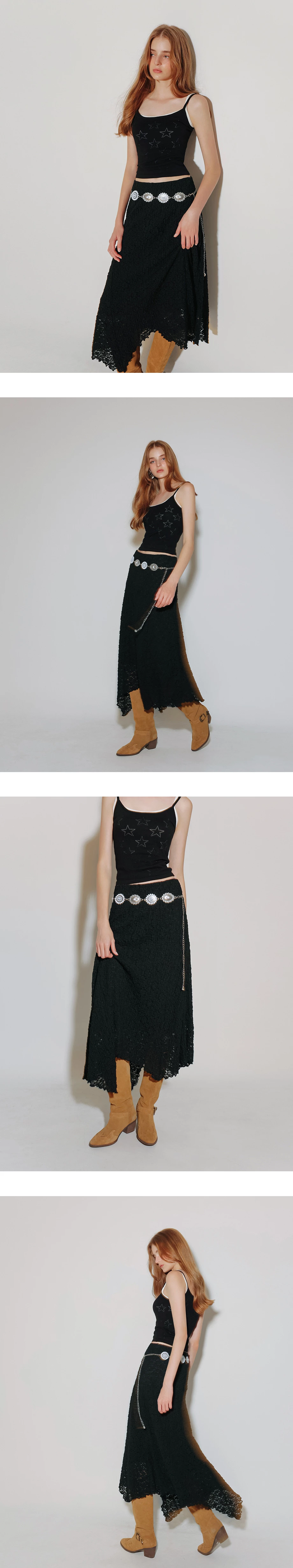 Lace Asymmetrical Hem High Waist Maxi Skirt