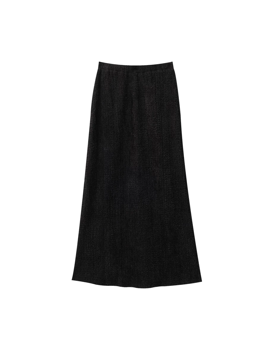 Fluffy Textured A Line Maxi Skirt with Elastic Waist Fluffy Textured A Line Maxi Skirt with Elastic Waist
