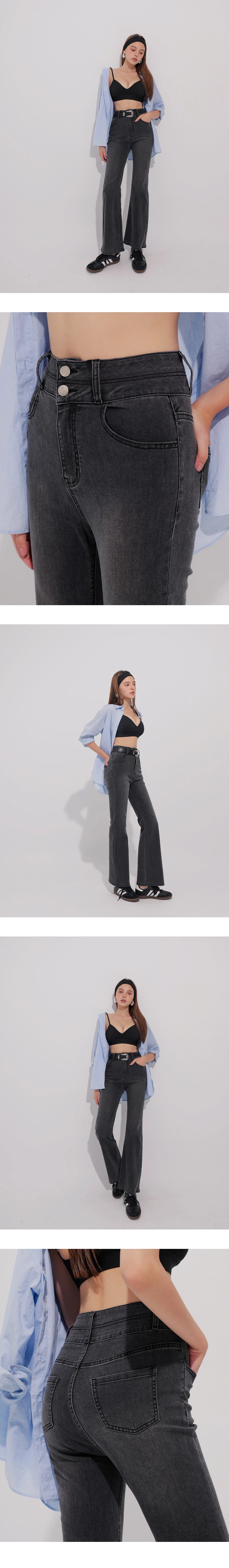 High Waist Double Button Flared Jeans Denim Pants