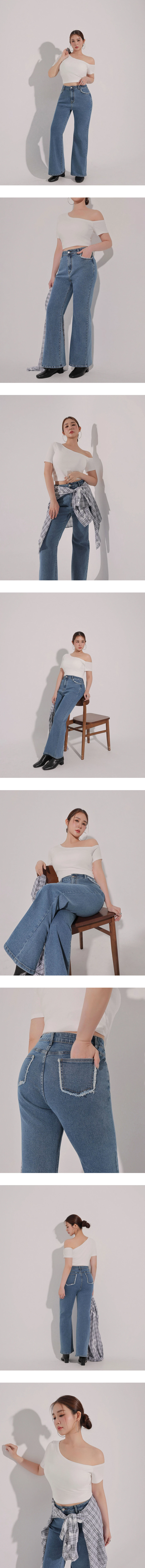 Classic High Waist Frayed Edge Flared Jeans Denim Pants