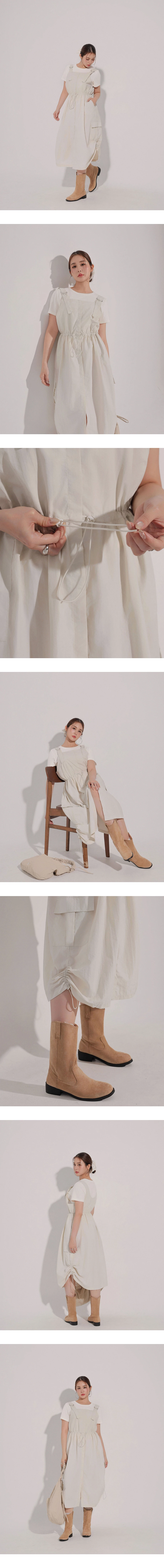 Adjustable Strap Drawstring Waist Cargo Maxi Dress