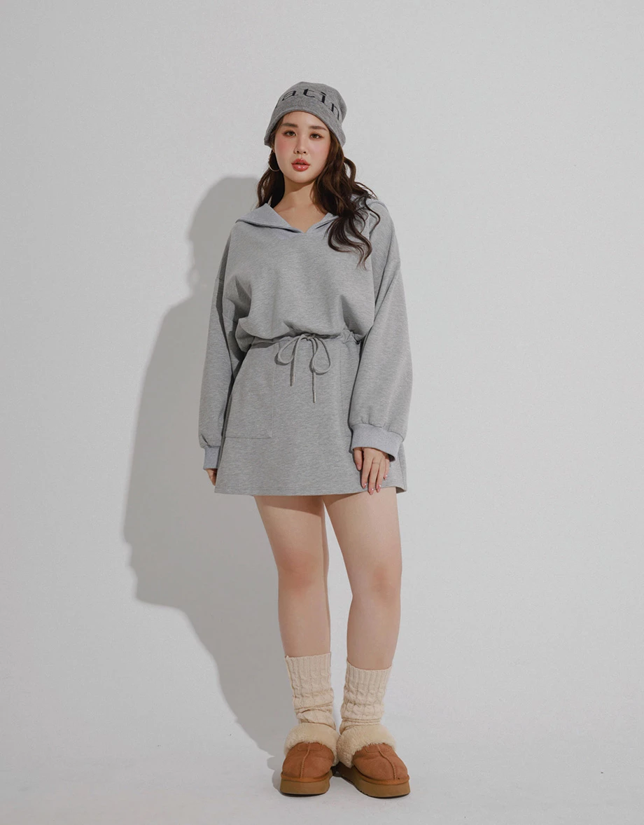 Drawstring Waist Sweat Mini Dress with Sailor Collar