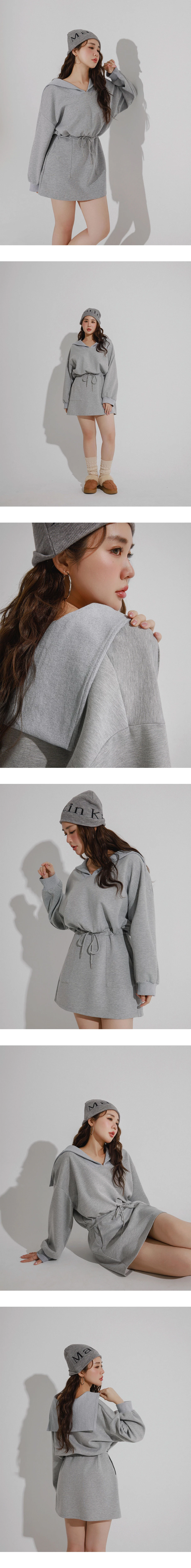 Drawstring Waist Sweat Mini Dress with Sailor Collar